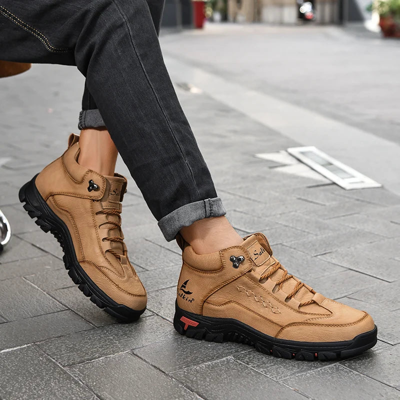 Men's High-Top Lace-Up Hiking Boots – Thick Sole Casual Oversized Boots