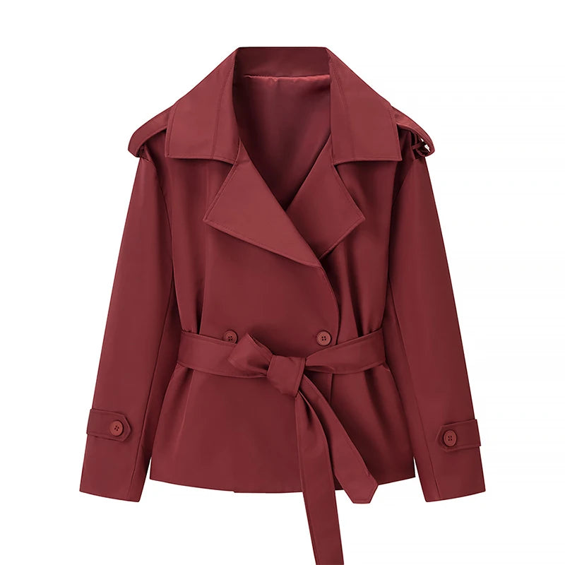 Women's Double-Breasted Cropped Trench Coat – Chic Vintage Office Jacket