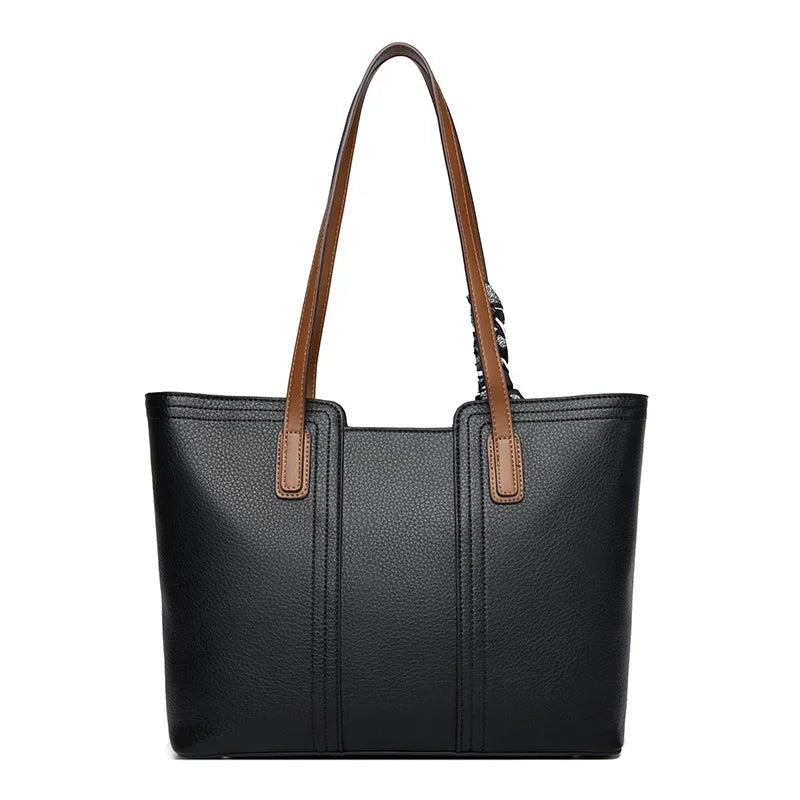 Genuine Cow Leather Large Shoulder Tote Bag – Rivet Sequin Designer Handbag for Women