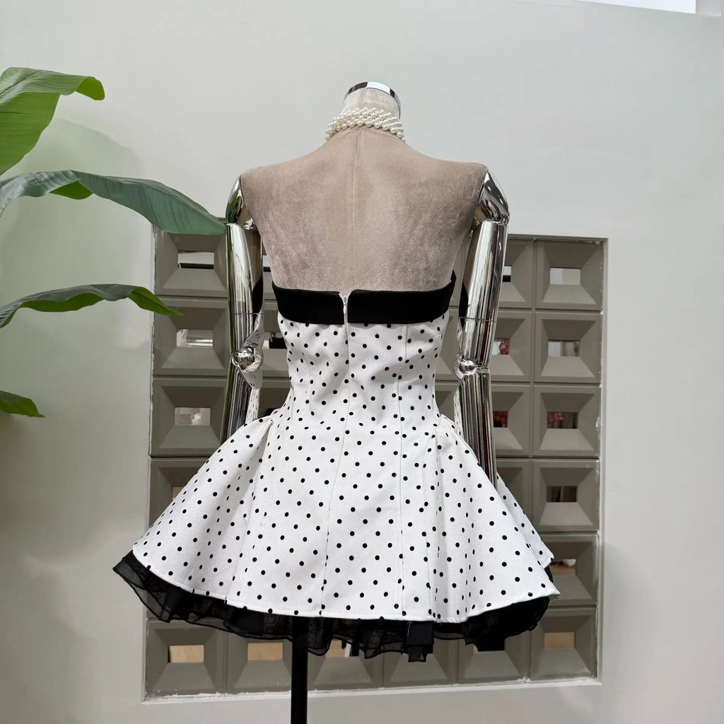 Women's Strapless Backless Polka Dot Bow A-Line Dress – Party Evening Ball Gown