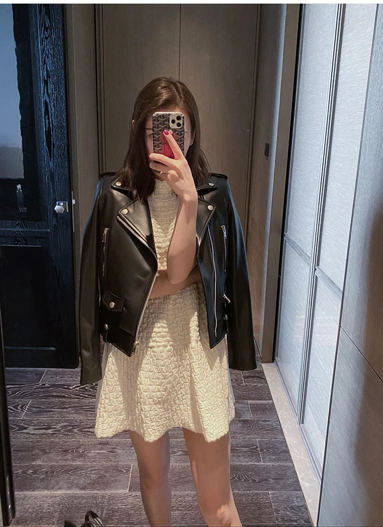 Women's Sheepskin Leather Jacket – Cropped Moto Style