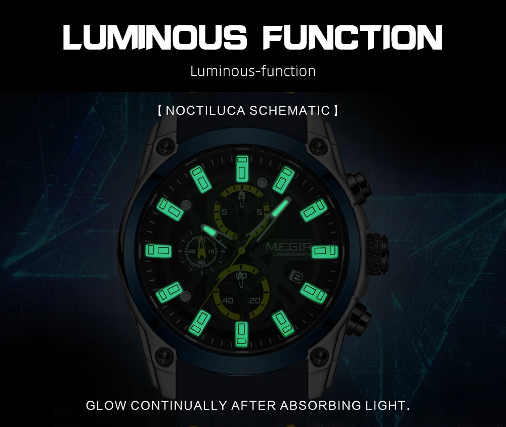MEGIR Men's Military Sport Watch | Waterproof Luminous Blue Silicone Strap Luxury Wristwatch