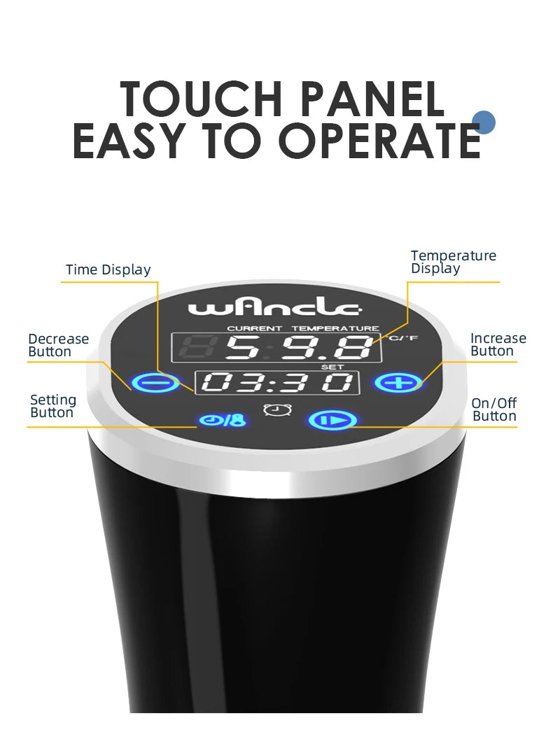 Wancle 1100W Sous Vide Cooker – LCD Touch Immersion Circulator, IPX7 Waterproof Precise Cooking