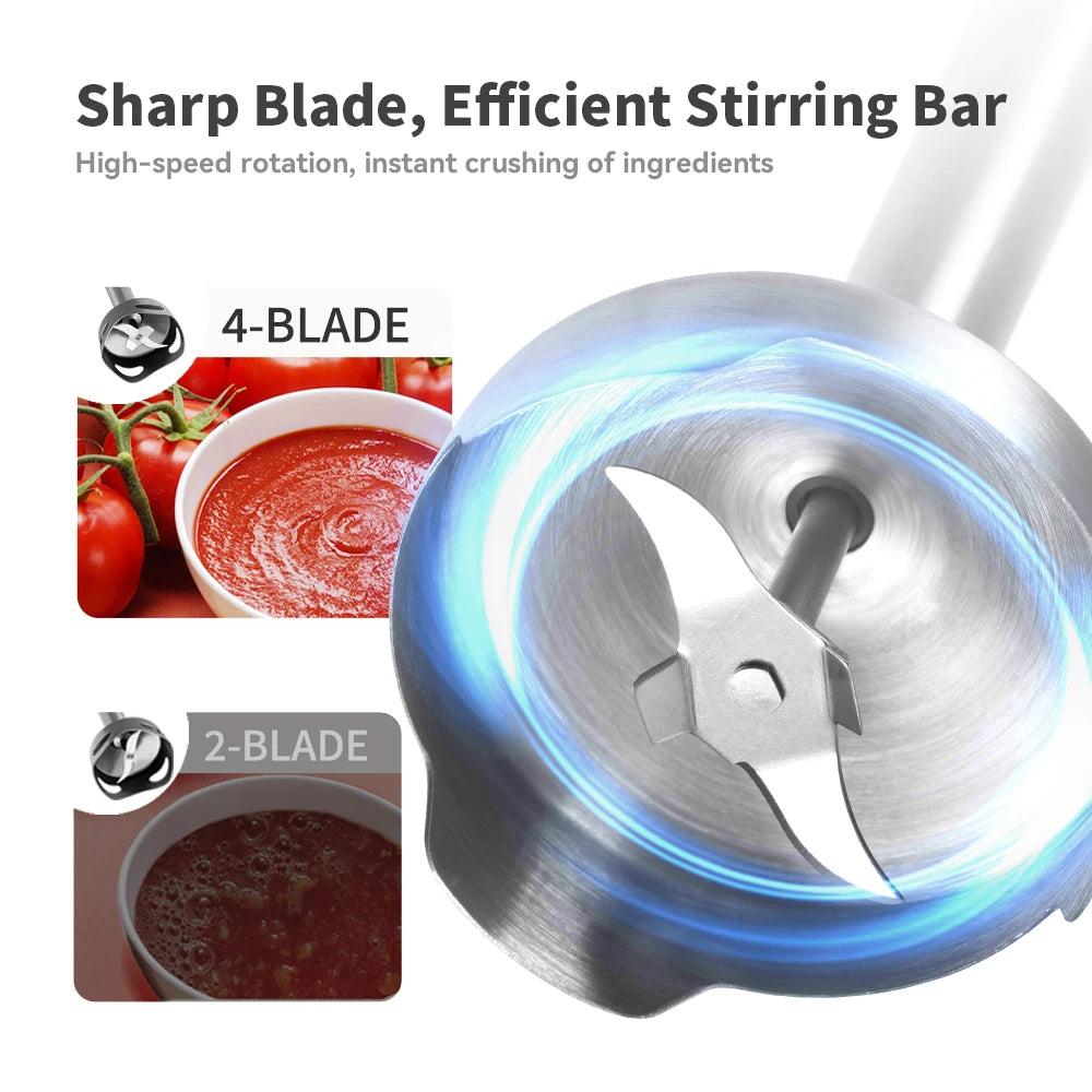 4-in-1 Hand Immersion Blender – Stainless Steel Stick Mixer, 700ml Beaker, 500ml Processor & Whisk