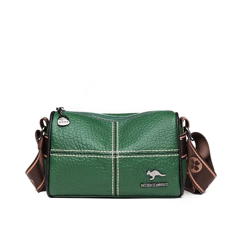Luxury Genuine Leather Barrel Crossbody Bag – Sequin Shoulder Messenger Bag for Women