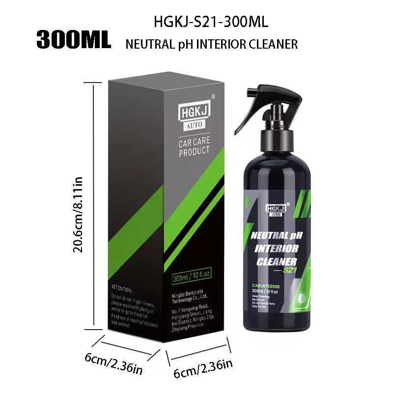 HGKJ S21 Car Interior Cleaner Spray — Water-Free Multipurpose Auto Dash, Leather & Fabric Cleaner