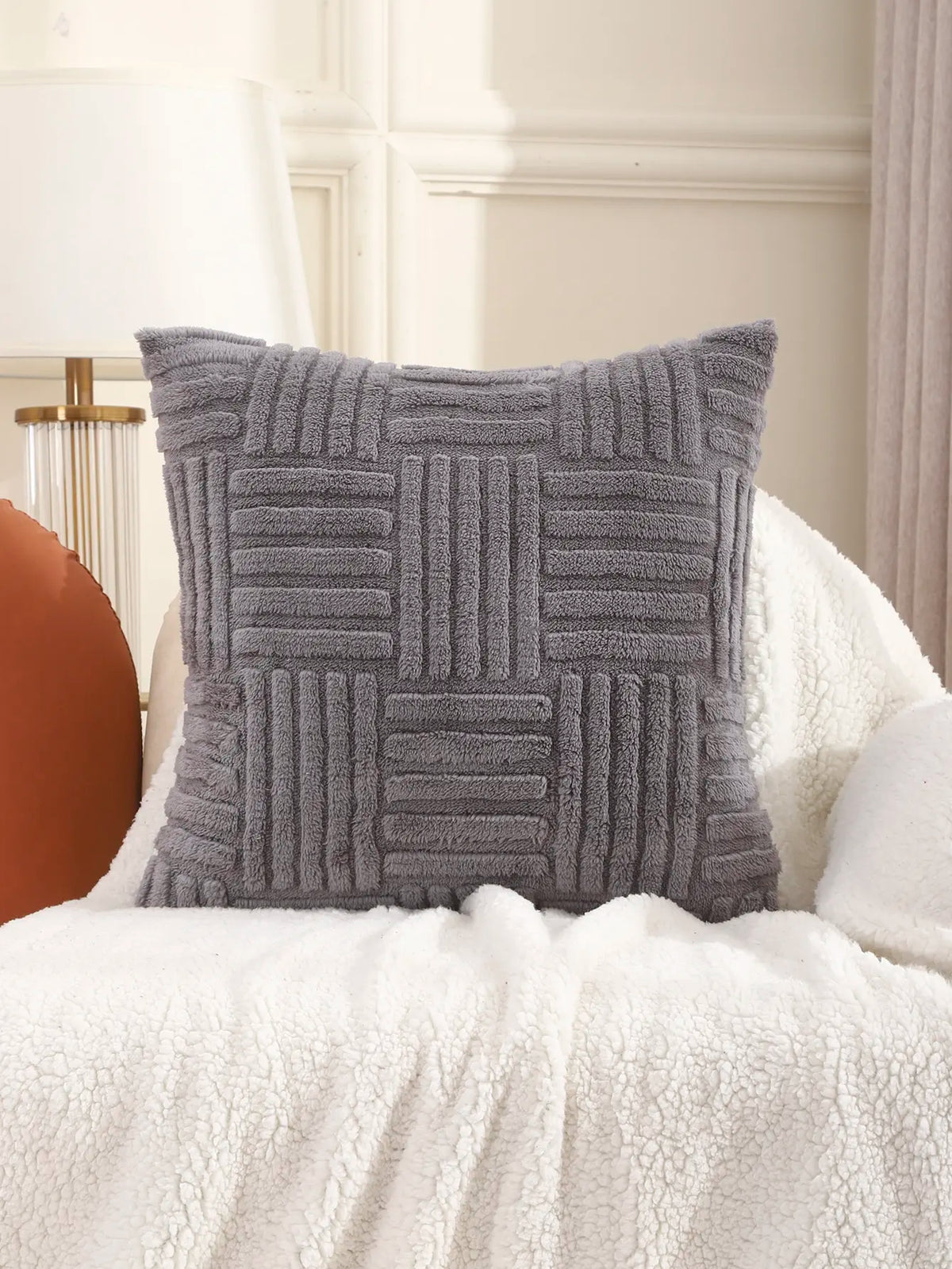 Super Soft Plush Pillow Cover – Nordic 3D Geometric Design, Hidden Zipper, Multiple Sizes