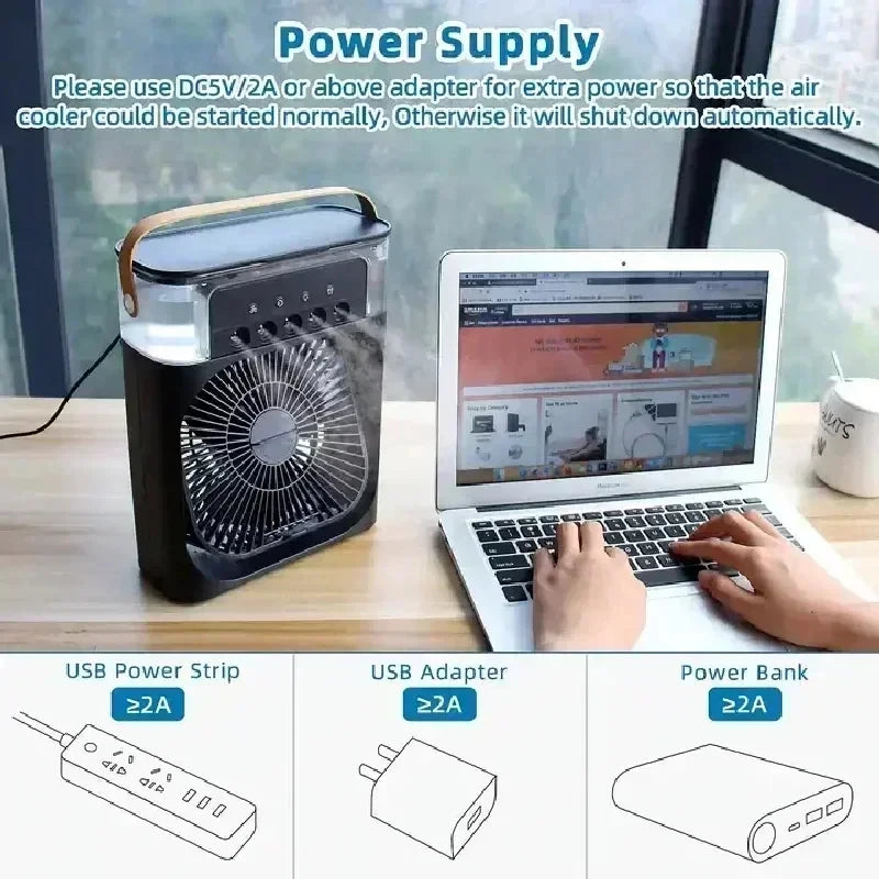 3-in-1 Portable Air Cooler — Fan, Air Conditioner & LED Humidifier for Home & Office