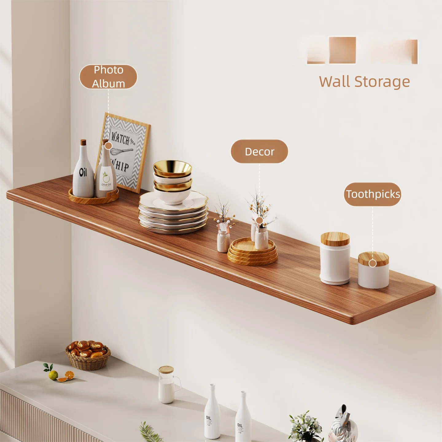 Floating Wall Display Shelf — Wooden Bookshelf, Decorative Laminate & Living Room Wall Rack