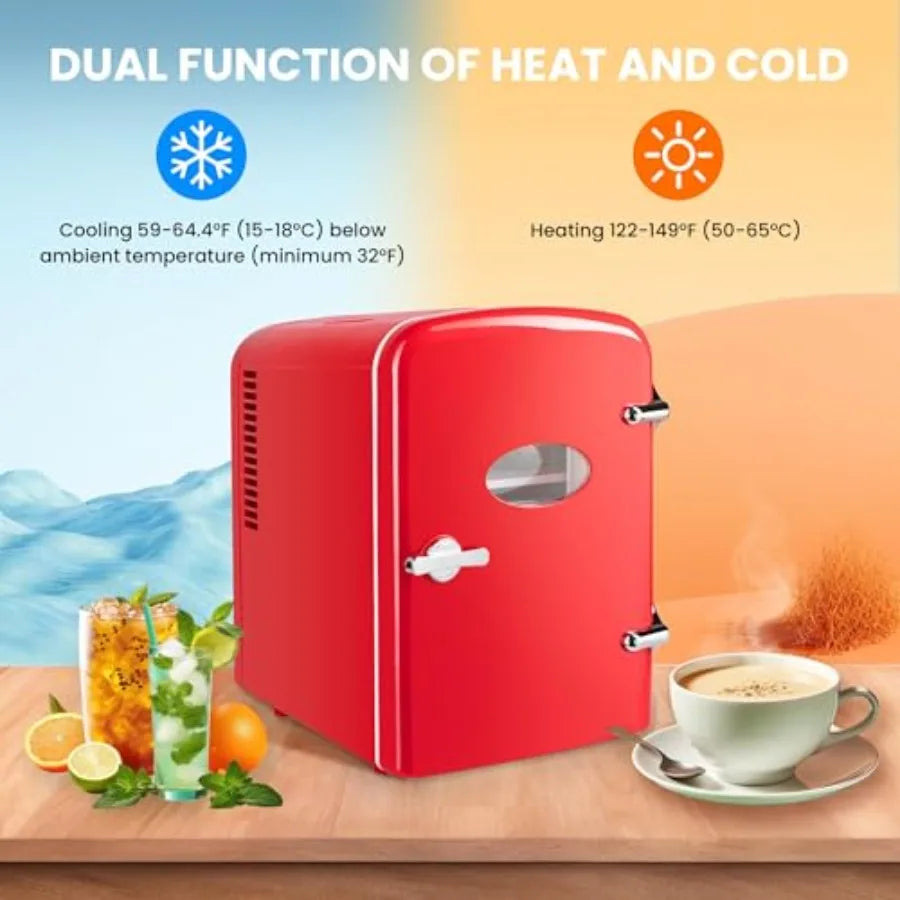 Portable Mini Fridge — 4 Liter 6 Can Cooler & Warmer with Observation Window, 100% Freon-Free & Eco-Friendly Compact Refrigerator