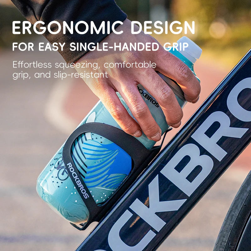 ROCKBROS 620ml Insulated Cycling Water Bottle – Thermal Triple-Layer Squeeze Bike Bottle with Silicone Nozzle