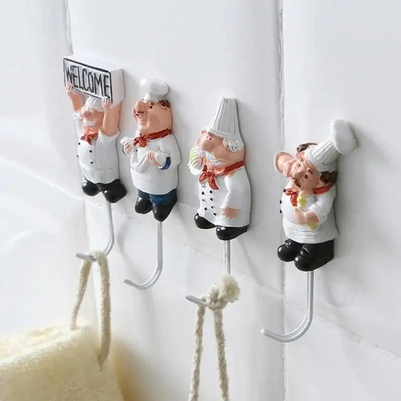 Chef Cartoon Wall Hook – Self-Adhesive Kitchen Utensil Hanger for Towels, Tools & More