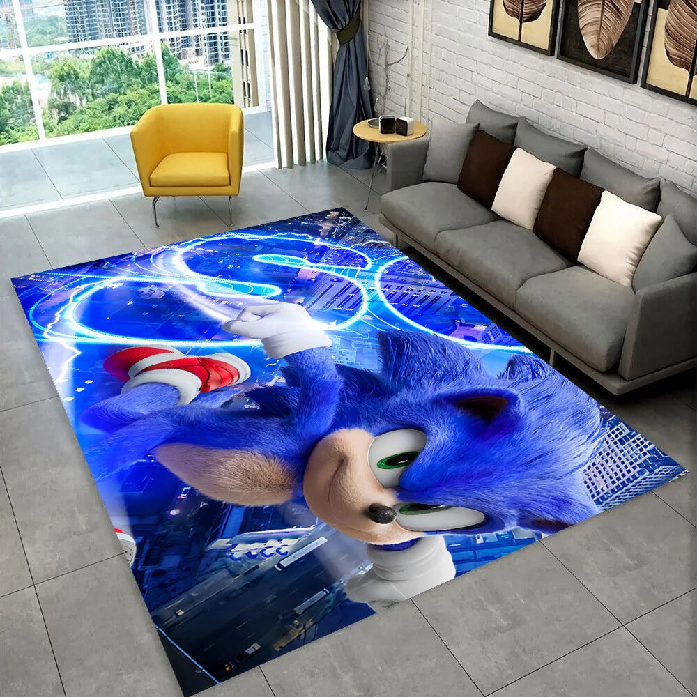 3D Retro Sonic Area Rug – Non-Slip Kids Carpet for Bedroom, Living Room & Playroom