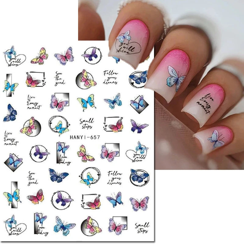 3D Summer Tropical Nail Art Sticker Decals — Palms, Butterflies & Flowers