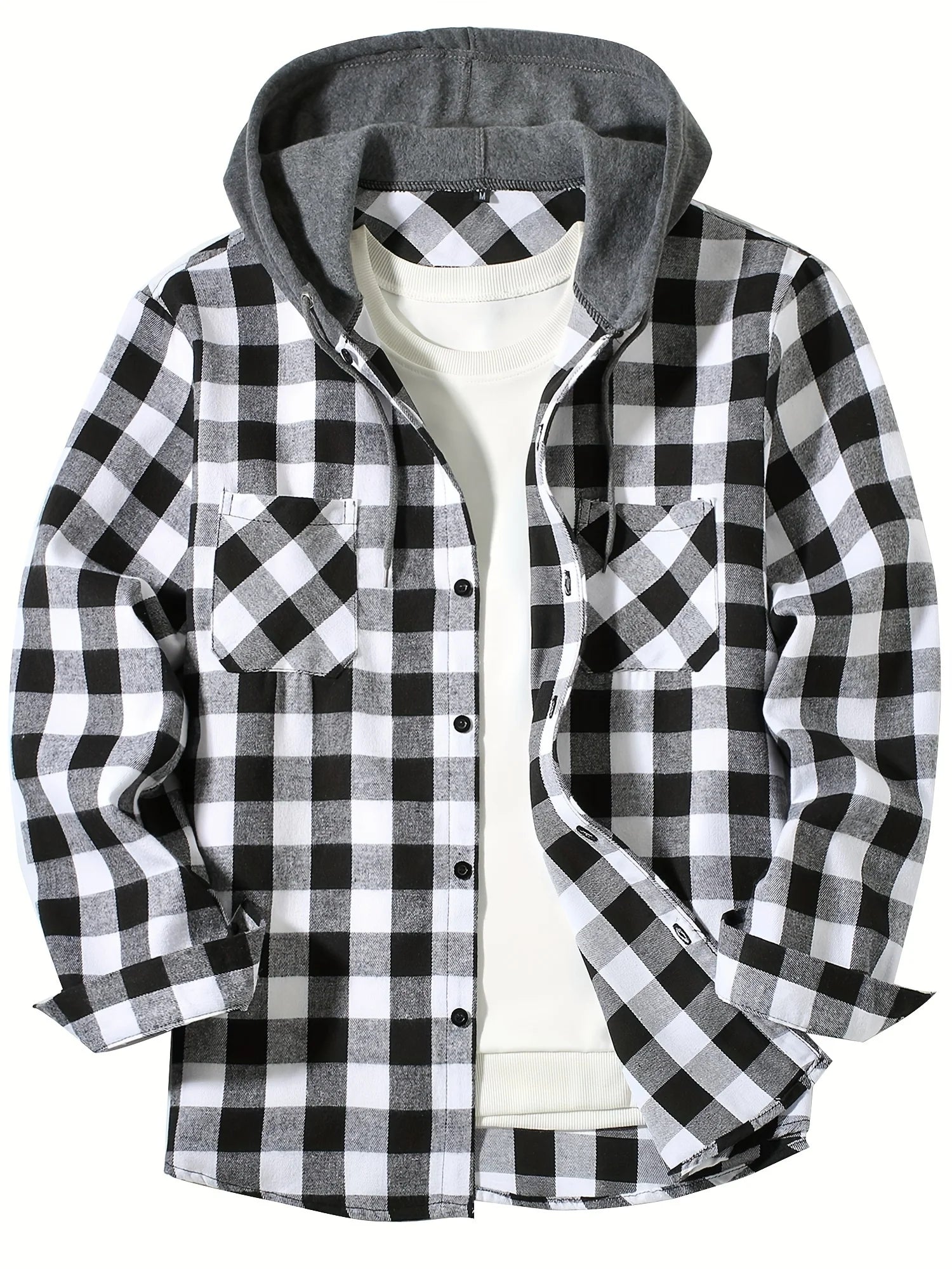 Men's Plaid Hooded Long Sleeve Shirt — Casual Flannel-Style Shirt Jacket