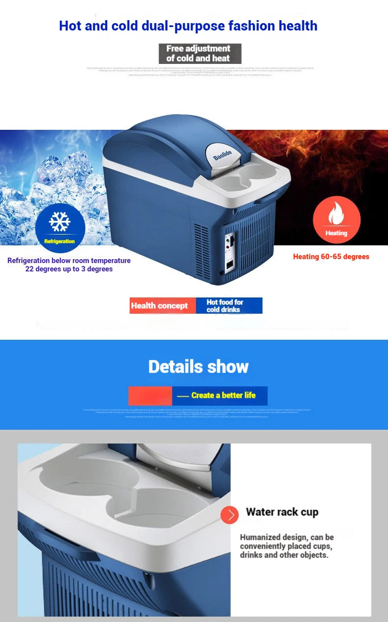 6L & 8L Small Car Refrigerator — 12V/24V Portable Fridge for Home & Camping, Cool & Frozen Drinks for Car & Truck