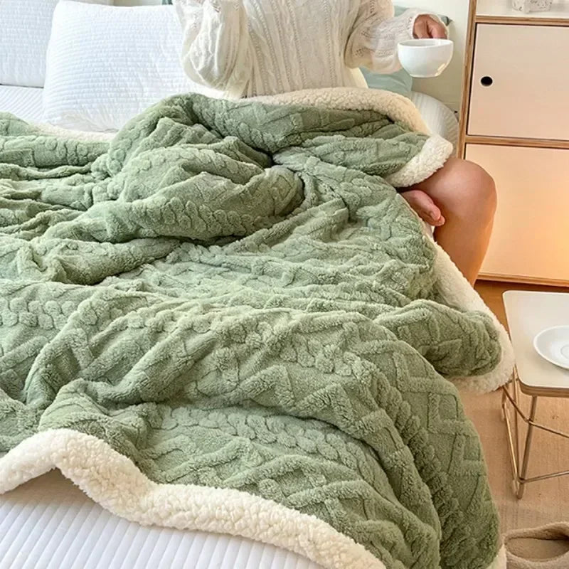 Coral Fleece Blanket – Soft Striped Sofa & Bed Throw