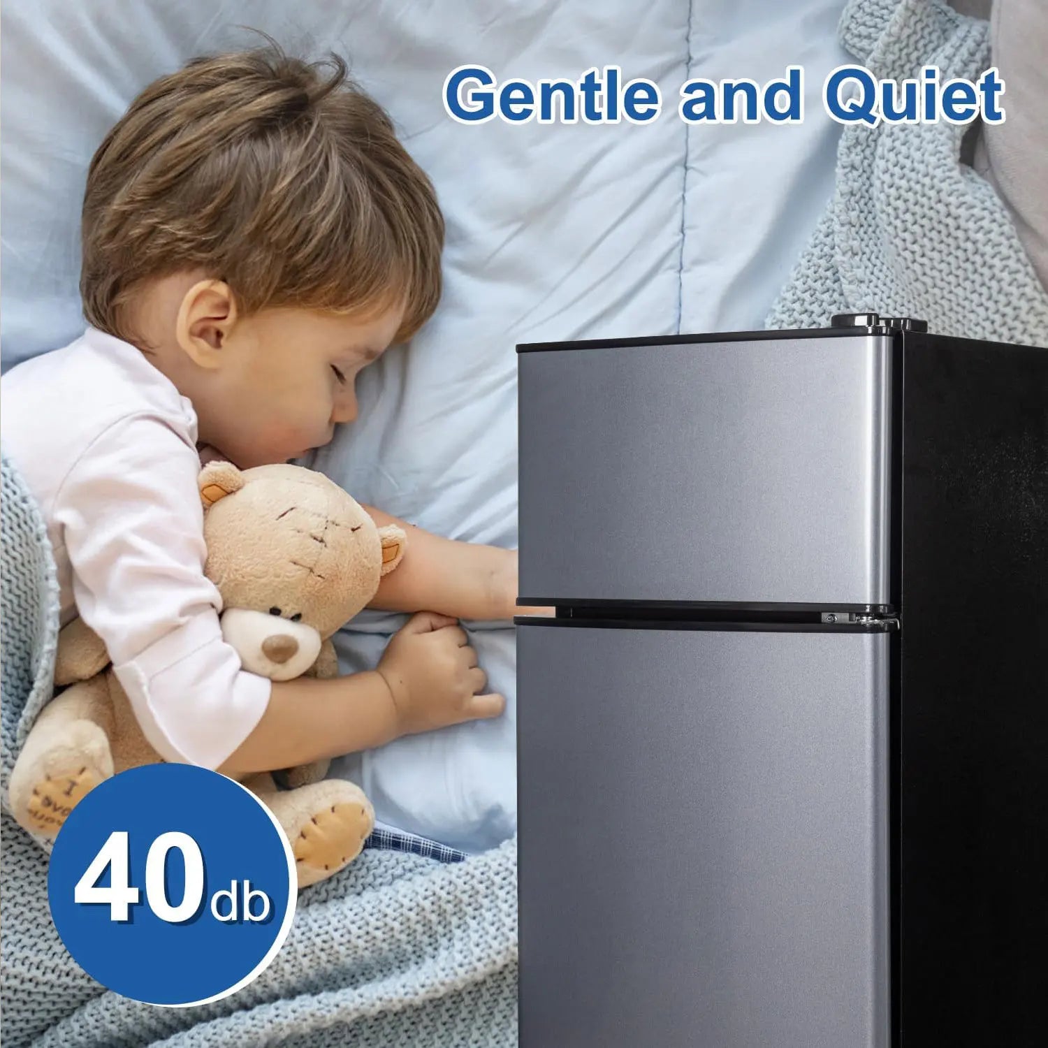 Mini Fridge with Freezer — 2.9 Cu Ft Double Door Small Fridge, Energy Saving, Low Noise, 7-Level Adjustable Thermostat
