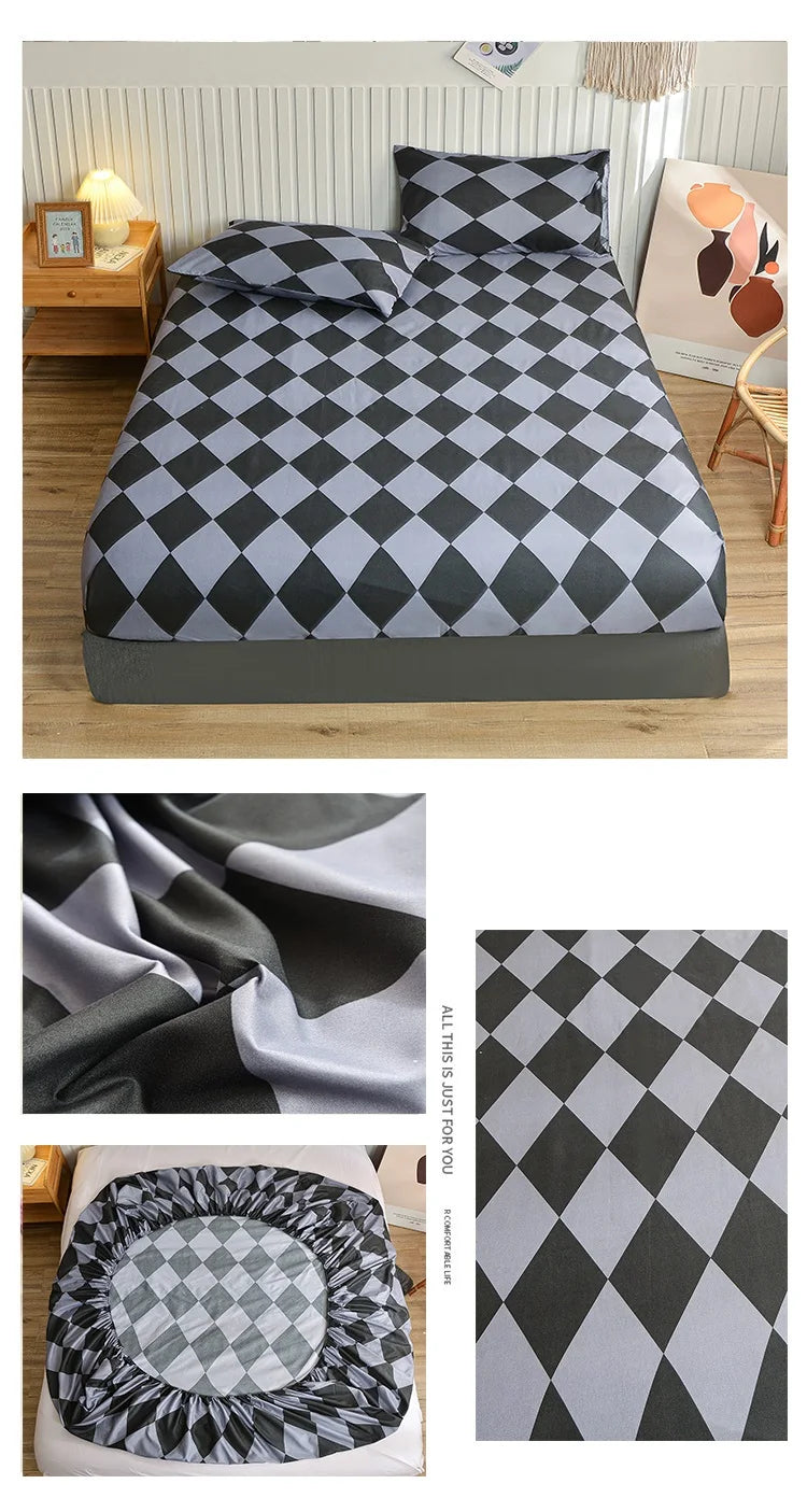 White Marble Print Fitted Bed Sheet with Elastic Band | Single, Queen & King Size, All-Around Bed Cover