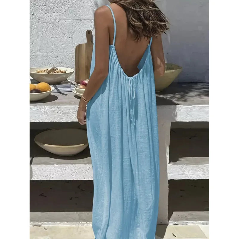 Women's Strapless Backless Loose Maxi Dress – Comfortable Sleepwear & Casual Home Dress