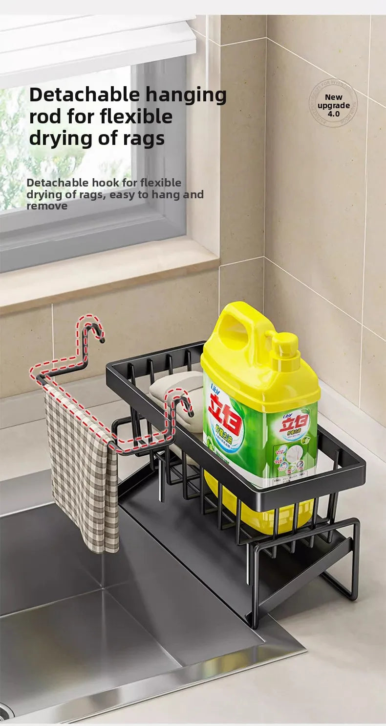 Kitchen Sponge Holder & Sink Drain Rack – Dish Cloth & Scrubber Organizer with Hanging Hook