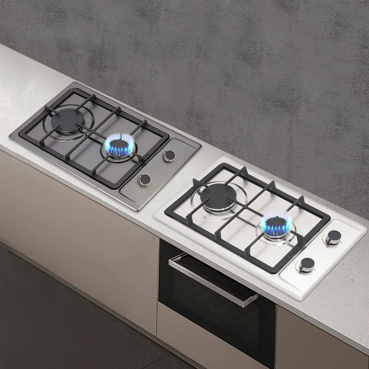 2-Burner Stainless Steel Gas Hob – 3KW + 1.75KW, Portable Countertop or Flush Mounted, 51x31x10cm