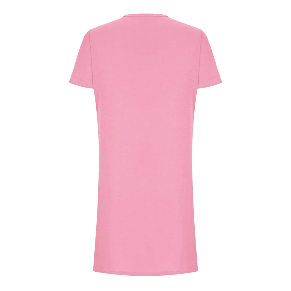 Solid Color Pocket Casual Sports Dress — Short Sleeve O-Neck A-Line Knee-Length Dress