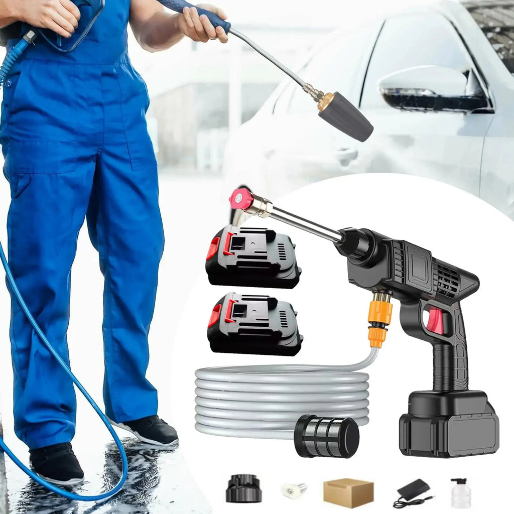 Cordless High-Pressure Washer Gun – 3-Level Pressure, 5–8m Spray Range, Car Wash & Garden Cleaning (EU Plug)