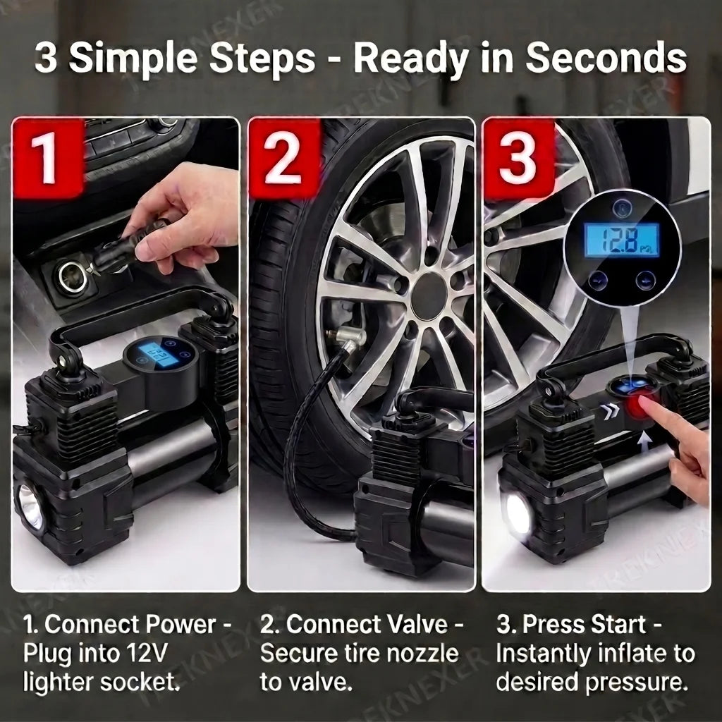 12V Portable Tire Inflator with Digital or Pointer Gauge
