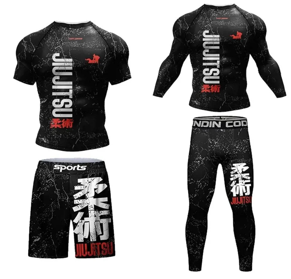 MMA BJJ Rash Guard 3D Print Compression T-Shirt & Pants – Durable Boxing Jogging Tracksuit