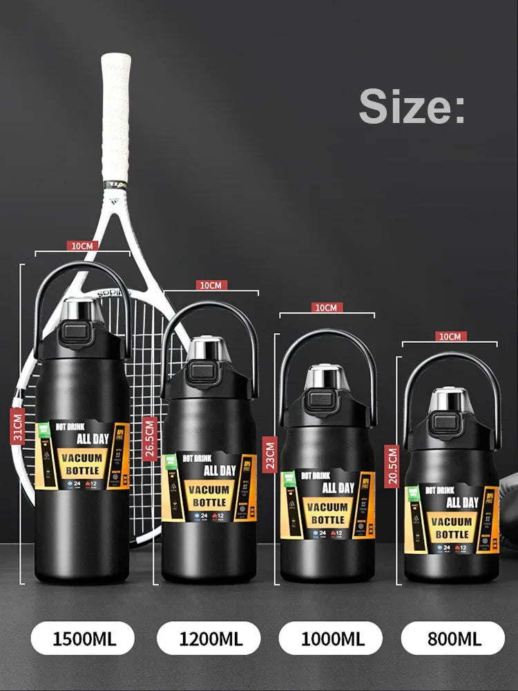 Insulated Stainless Steel Water Bottle with Pop-Up Straw – Double-Wall Vacuum, 24Hr Cold/8Hr Hot, 800ml–1500ml, 9 Colors