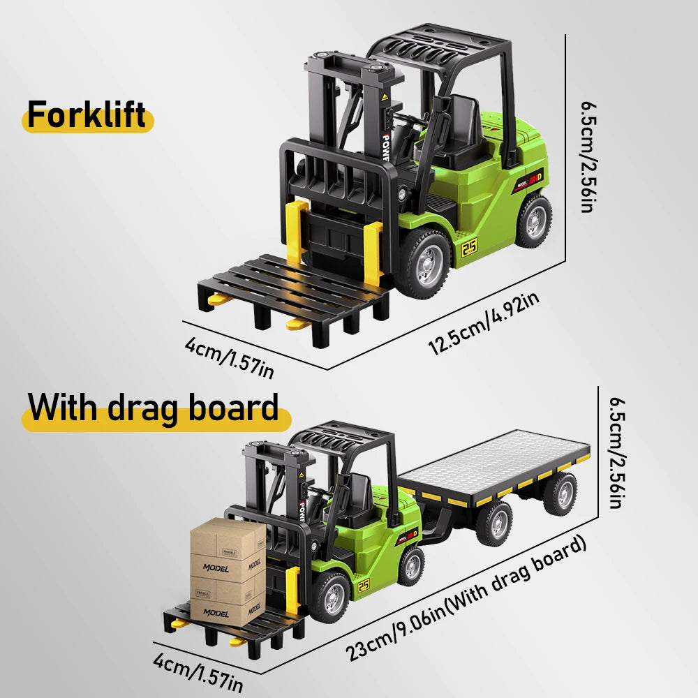 1:64 Scale Bluetooth RC Crane & Forklift 2-in-1 Desktop Mini Alloy Toy Car with Trailer