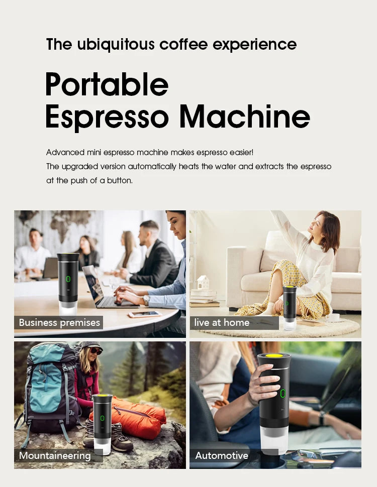 DENOKIN 3-in-1 Portable Espresso Coffee Machine — 20 Bar Pressure, USB-C Charging, Capsule & Ground Coffee Compatible for Travel, Car & Home