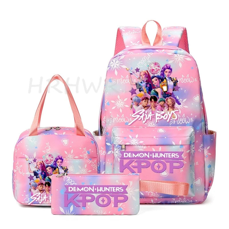 KPop Demon Hunter 3-Piece Backpack Set – School Bag, Shoulder Bag & Clutch