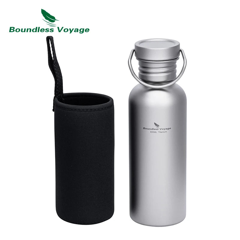 Boundless Voyage TA1 Pure Titanium Wide-Mouth Water Bottle – Ultralight Sport Bottle for Camping, Hiking & Travel