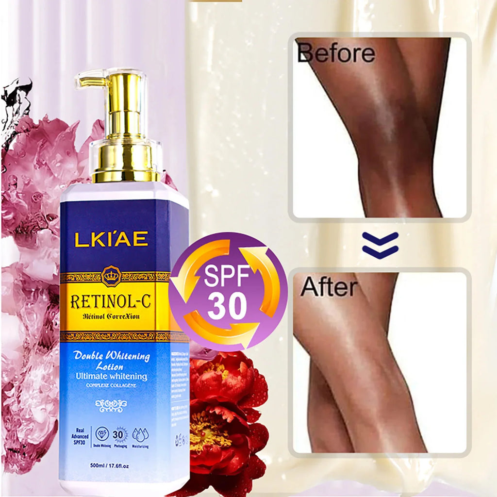 AILKE Retinol Double Whitening 5-in-1 Skincare Kit – Body Lotion, Face Cream, Serum & Cleanser for All Skin Types