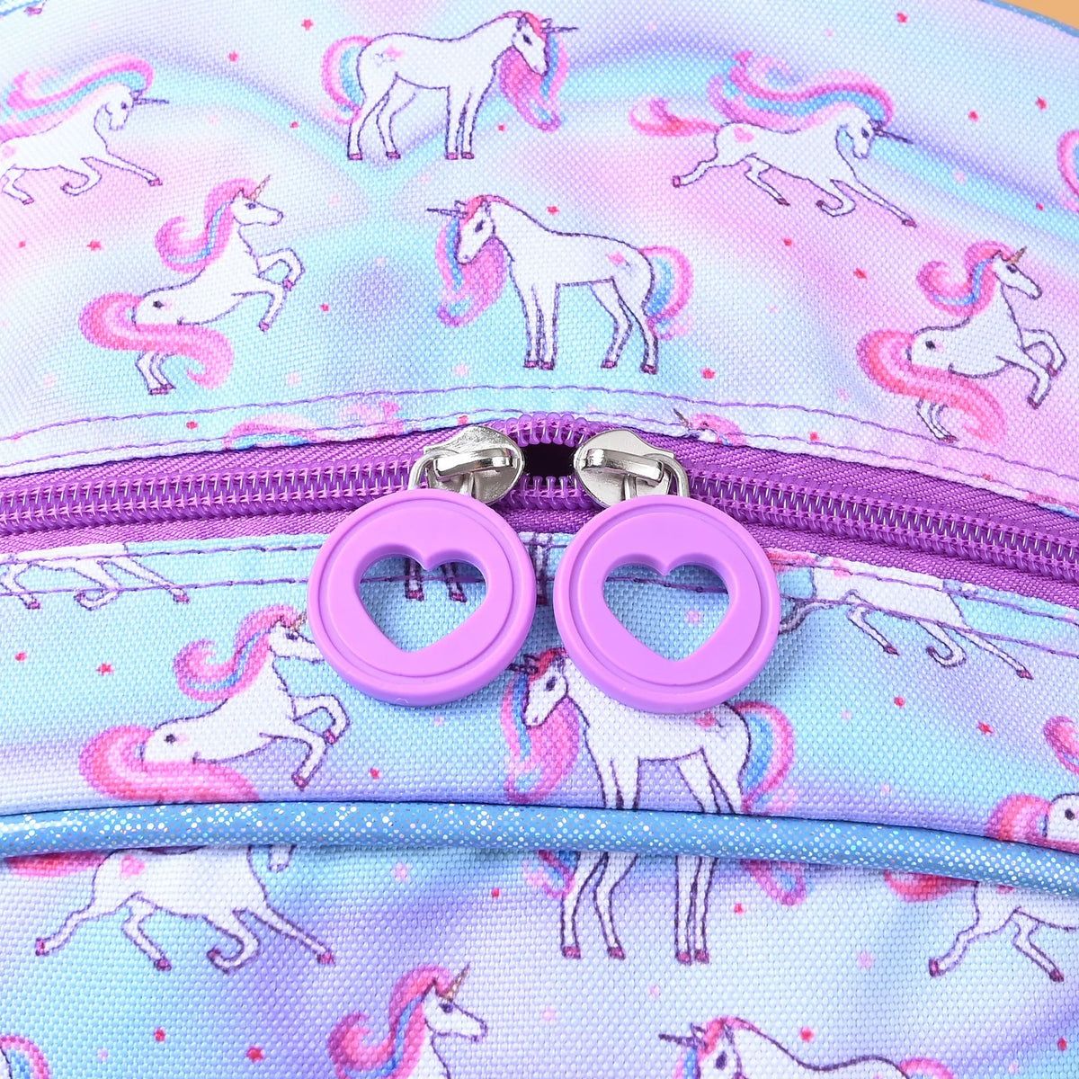 Unicorn Backpack Set – Purple Three-Piece School Bags