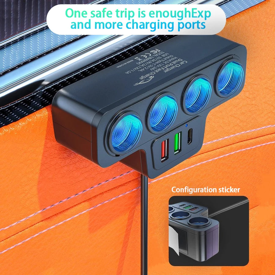 120W Multi-Function USB & Type-C Fast Charging Car Charger – 4-Port Multi-Device Charger