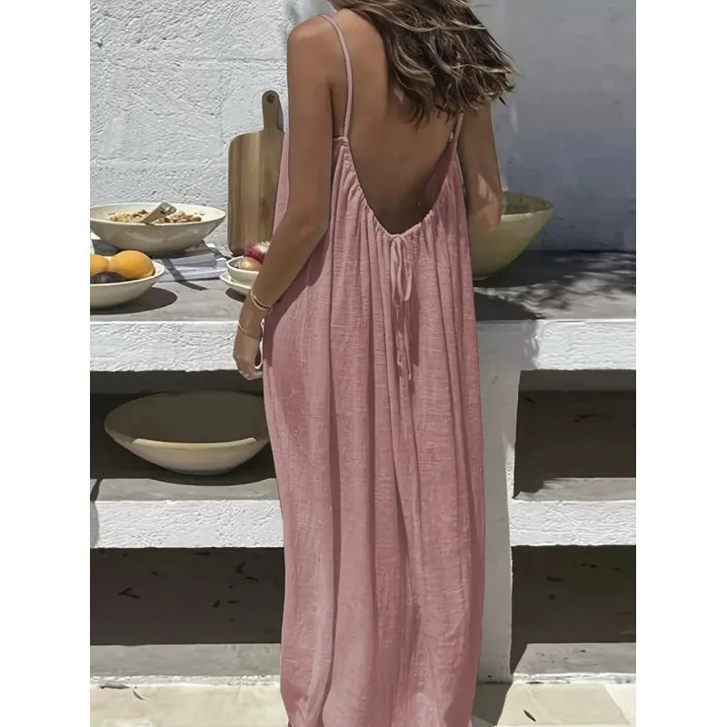 Women's Strapless Backless Loose Maxi Dress – Comfortable Sleepwear & Casual Home Dress