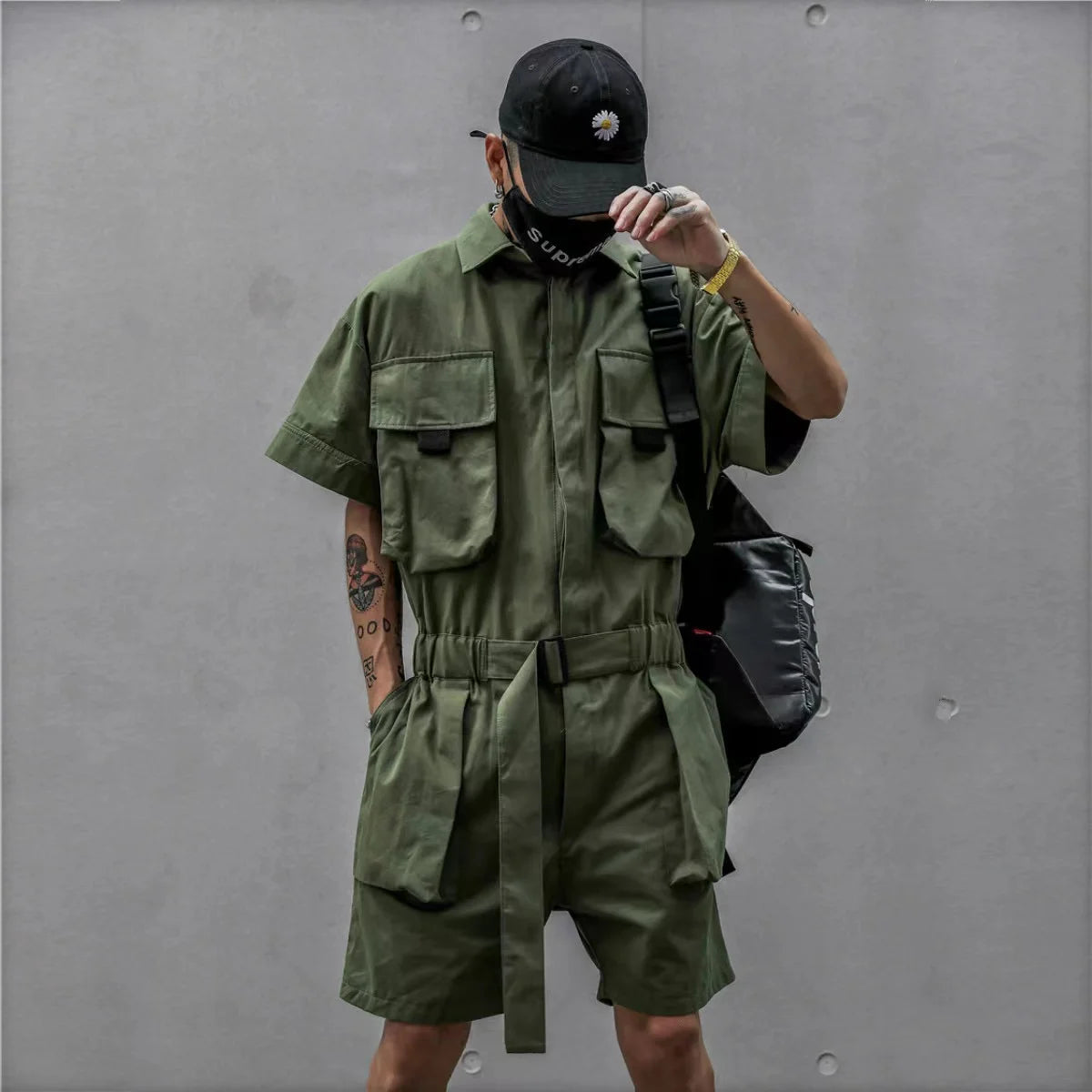 Men's Japanese Retro Work Style Short Sleeve Shirt & Shorts Set – Ice Silk 2-Piece