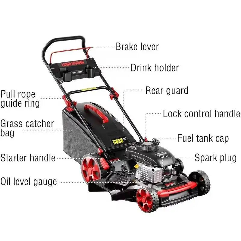 201cc 21-Inch Gas Lawn Mower | 3-in-1 Bagging, Side Discharge & Mulching, 7-Position Height, Hand Push or Self-Propelled