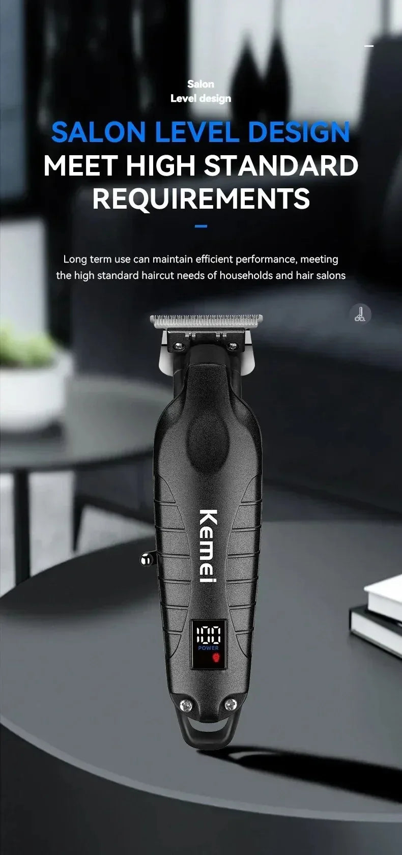 Kemei Professional Hair Clipper & Beard Trimmer – LCD Display, Wet/Dry, USB Fast Charge