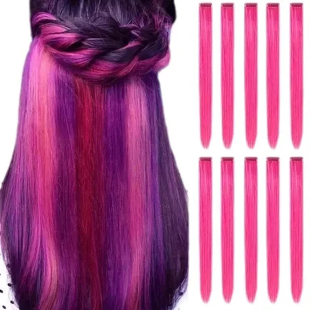 Synthetic 10PC Colored Clip-In Hair Extensions — Kinky Straight, High Temp Fiber, 70g Set