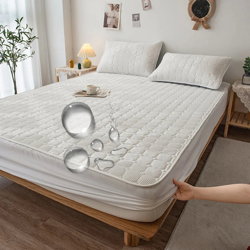 Waterproof Thickened Mattress Pad Protector – Embroidered Breathable Fitted Bed Cover, 140–180x200cm