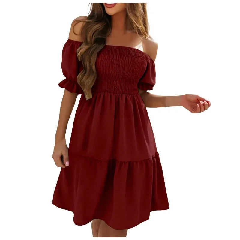 Off Shoulder Puff Sleeve Short Dress — Sexy Fashion Summer Mini Dress