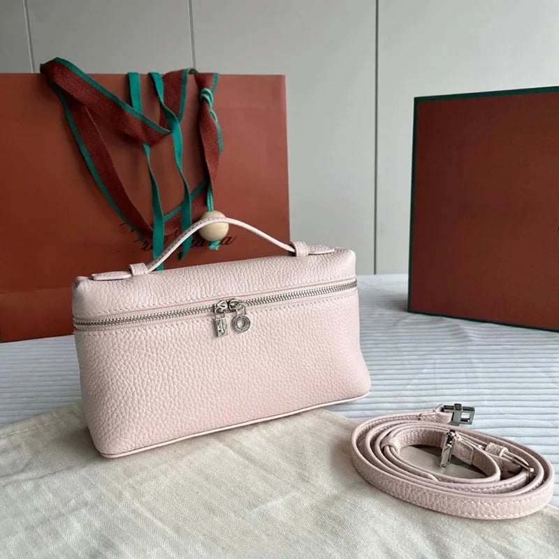 Genuine Leather Lychee Pattern Crossbody Bag – Shoulder Lunch Box Makeup Handbag for Women