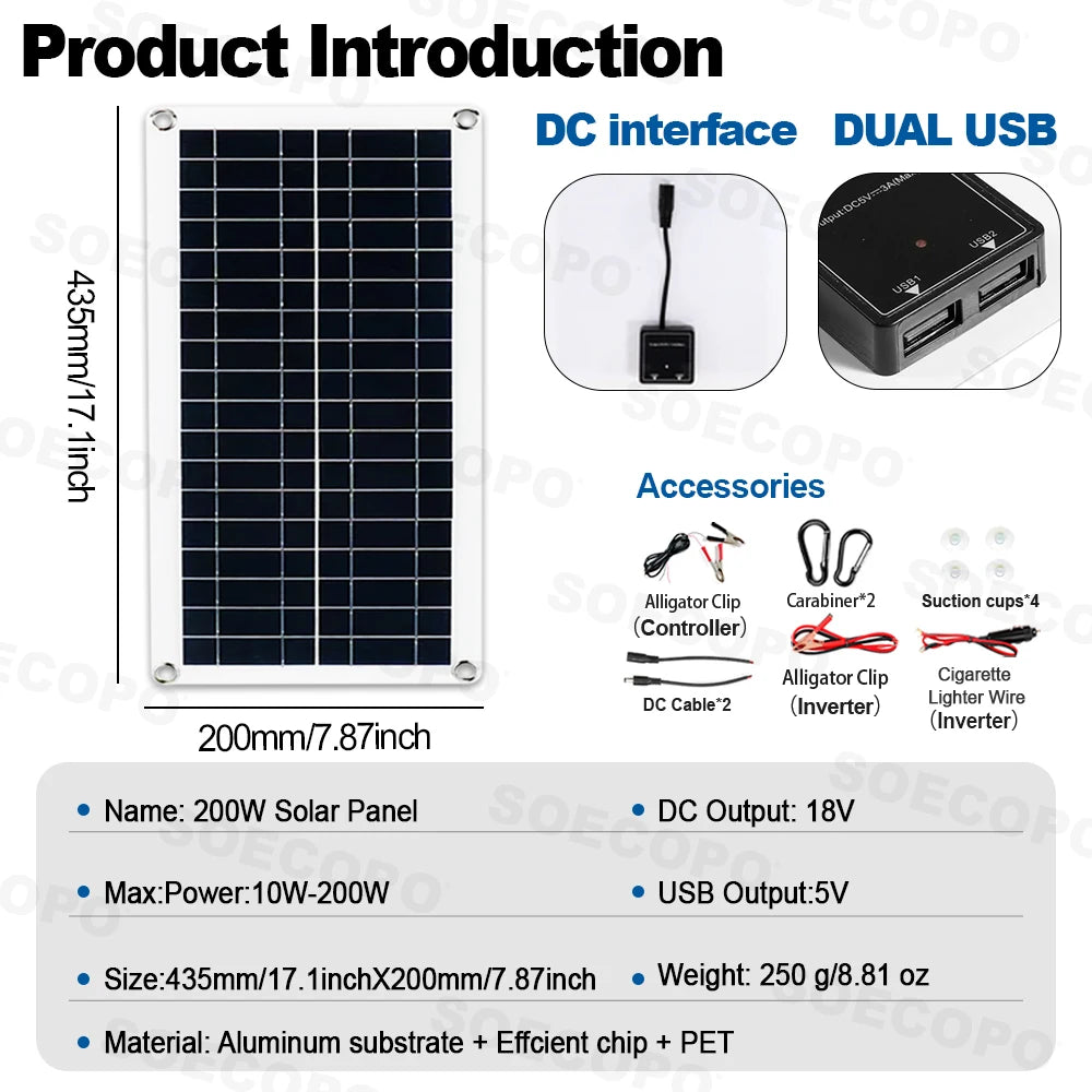 SOECOPO 6000W Solar Power System Kit – 200W x2 Panels, DC to AC Inverter, 100A Controller for Home & Camping