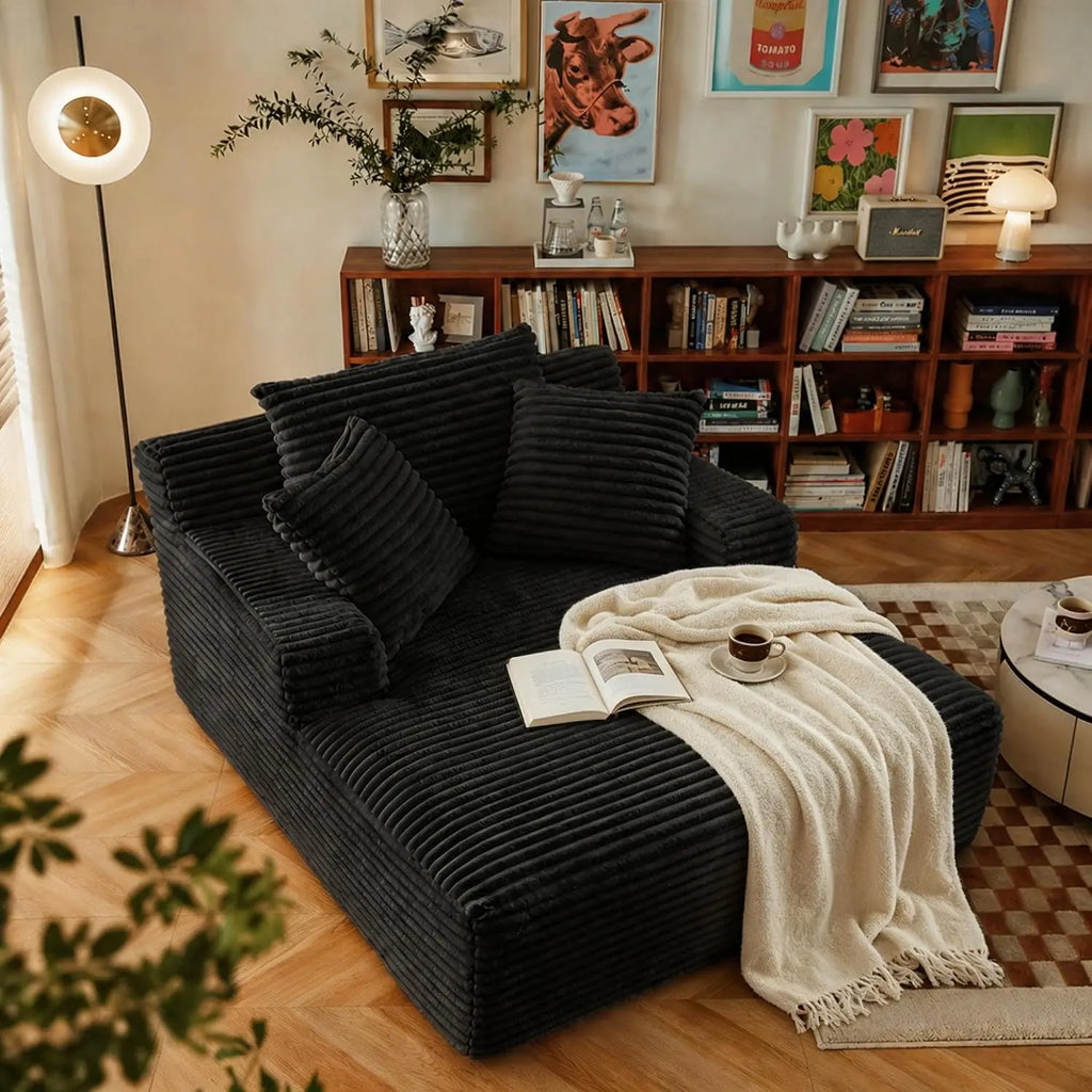 66-Inch Corduroy Chaise Lounge with 3 Pillows