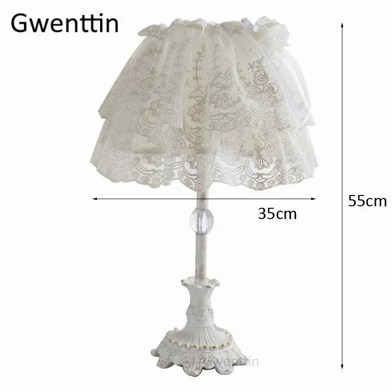 Lace Table Lamp – Pink or White Fabric Shade