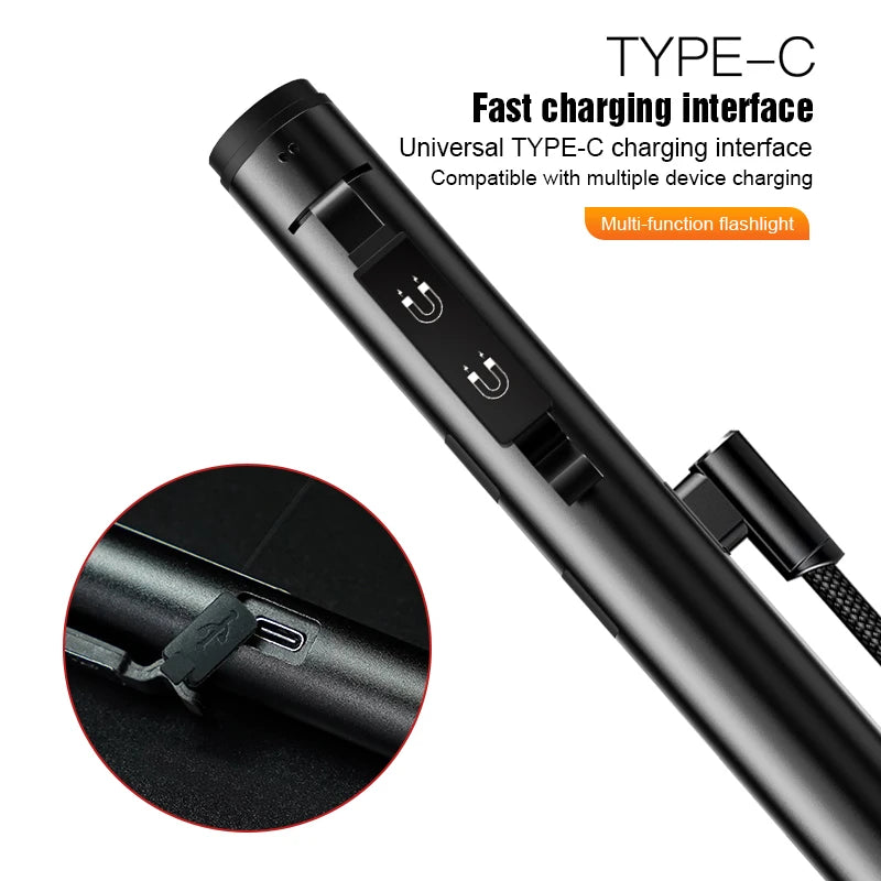 4-in-1 Rechargeable Pen Flashlight – UV, LED, COB & Red Laser with Magnetic Base for Work & EDC